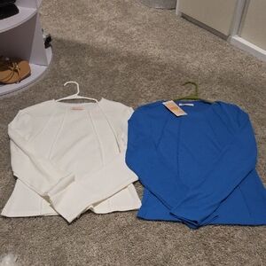 White and Blue Long Sleeve Tops